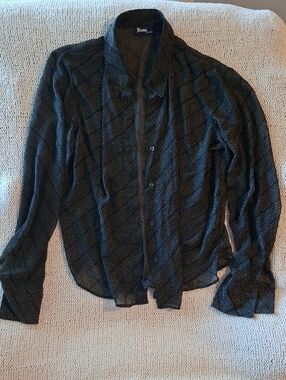 Bisou Bisou Black Blouse with White Dot Print